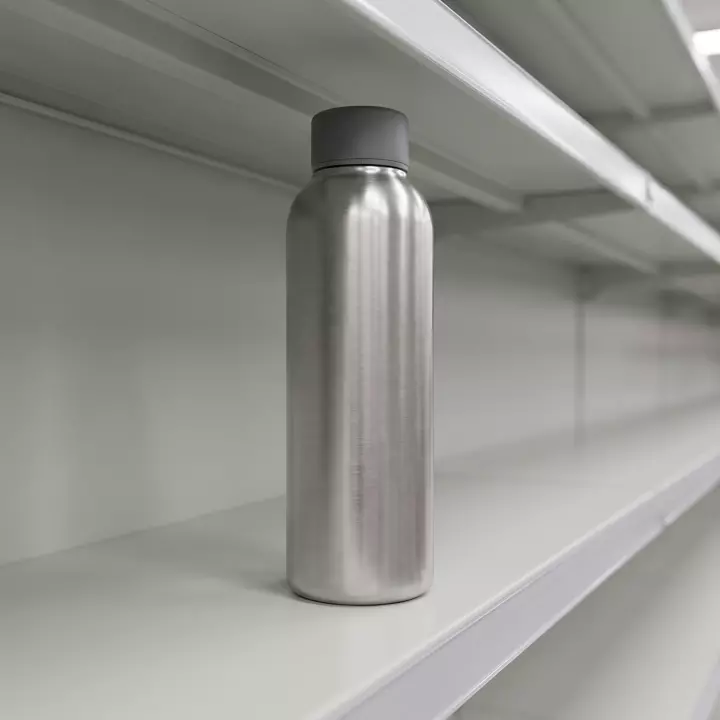 Dieselbe Flasche auf einem hellen Ladenregal