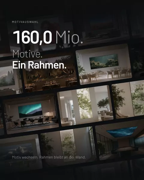 Feed-Kachel: Angabe „160,0 Mio. Motive. Ein Rahmen." über einer Wand voller Motivvorschauen.