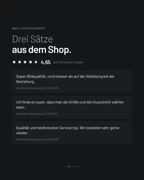 Feed-Kachel: Drei Kundenstimmen aus dem Shop als Zitatkarten untereinander.